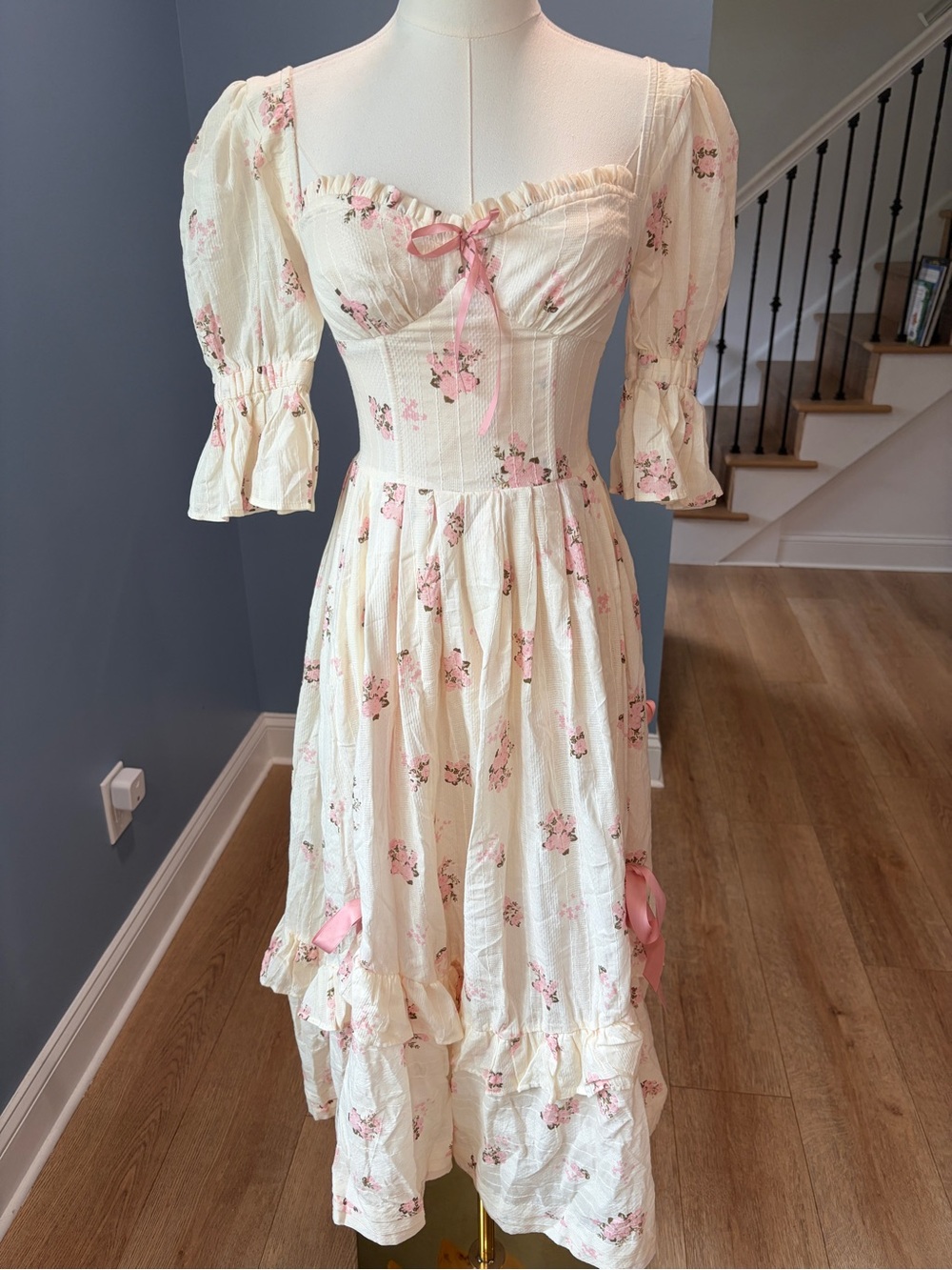 LaceMade Rose’s Smile Corset Dress II Cottagecore Floral Maxi Dress XS - Picture 3 of 11